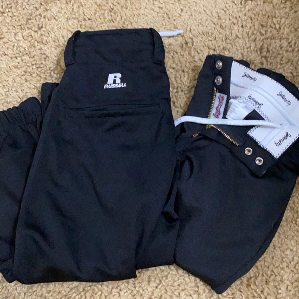 2 pairs youth sm softball pants, black, like new